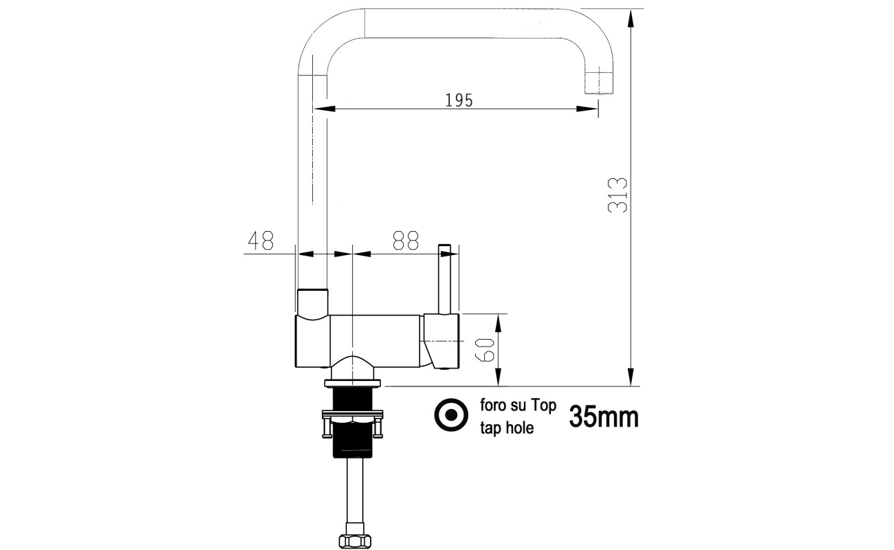 NIEDERDRUCK Küchenmischer mit abschwenbarem auslauf - Gesamthoehe abgeschwenkt 6cm - Auslauf drehbar 360°