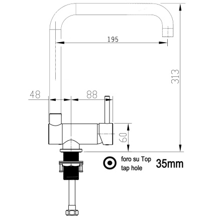NIEDERDRUCK Küchenmischer mit abschwenbarem auslauf - Gesamthoehe abgeschwenkt 6cm - Auslauf drehbar 360°