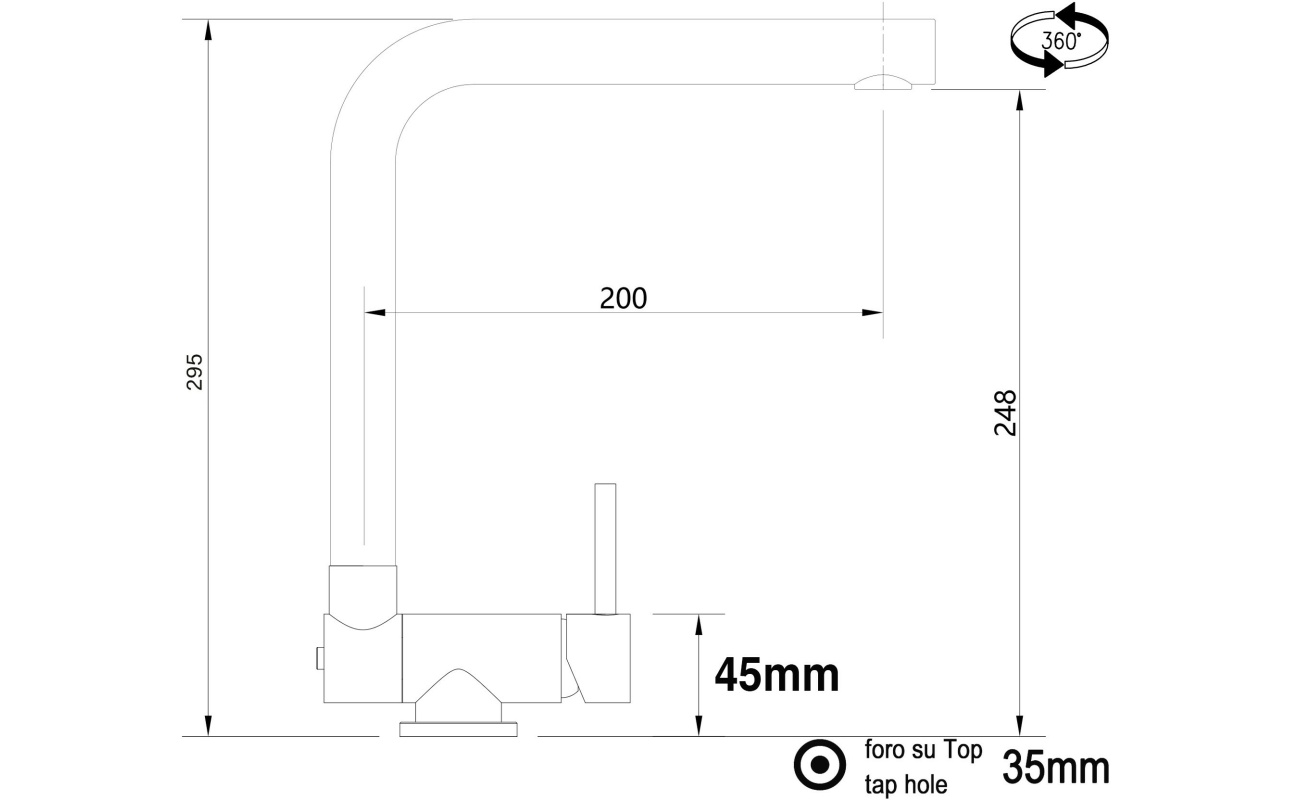 Unterfenster Küchenarmatur mit abschwenkbarer Auslauf - Gesamthöhe abgeschwenkt 4,5 cm - Auslauf drehbar 360°