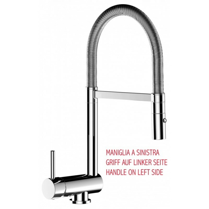 6cm Unterfenster Küchenarmatur mit abschwenkbarer Auslauf und abnehmbarer 2 strahl Handbrause - Griff auf linker Seite