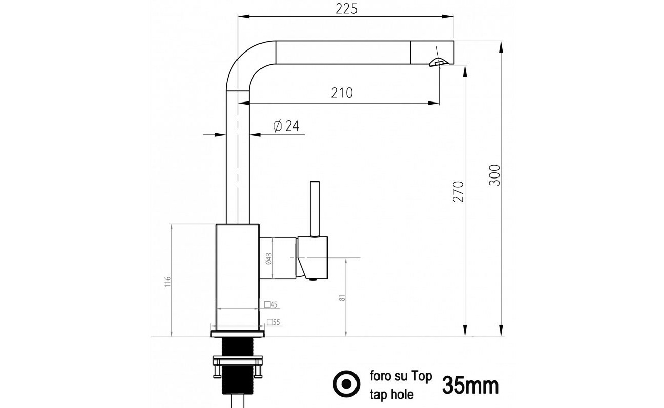 Quadratischer Design Küchenarmatur Chrom Wasserhahn mit 360° schwenkbarer Quartz Schwarz Auslauf