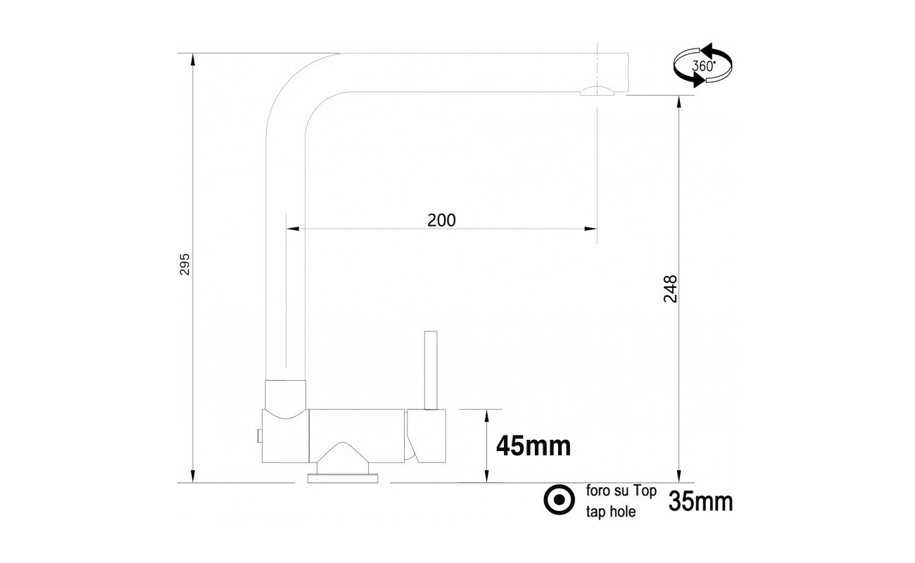 Unterfenster Küchenarmatur mit abschwenkbarer Quartz Schwarz Auslauf - Gesamthöhe abgeschwenkt 4,5 cm - Auslauf drehbar 360°