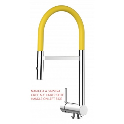 6cm Unterfenster Küchenarmatur mit gelb schwenkbarer Auslauf und abnehmbarer 2 strahl Handbrause - Griff auf linker Seite