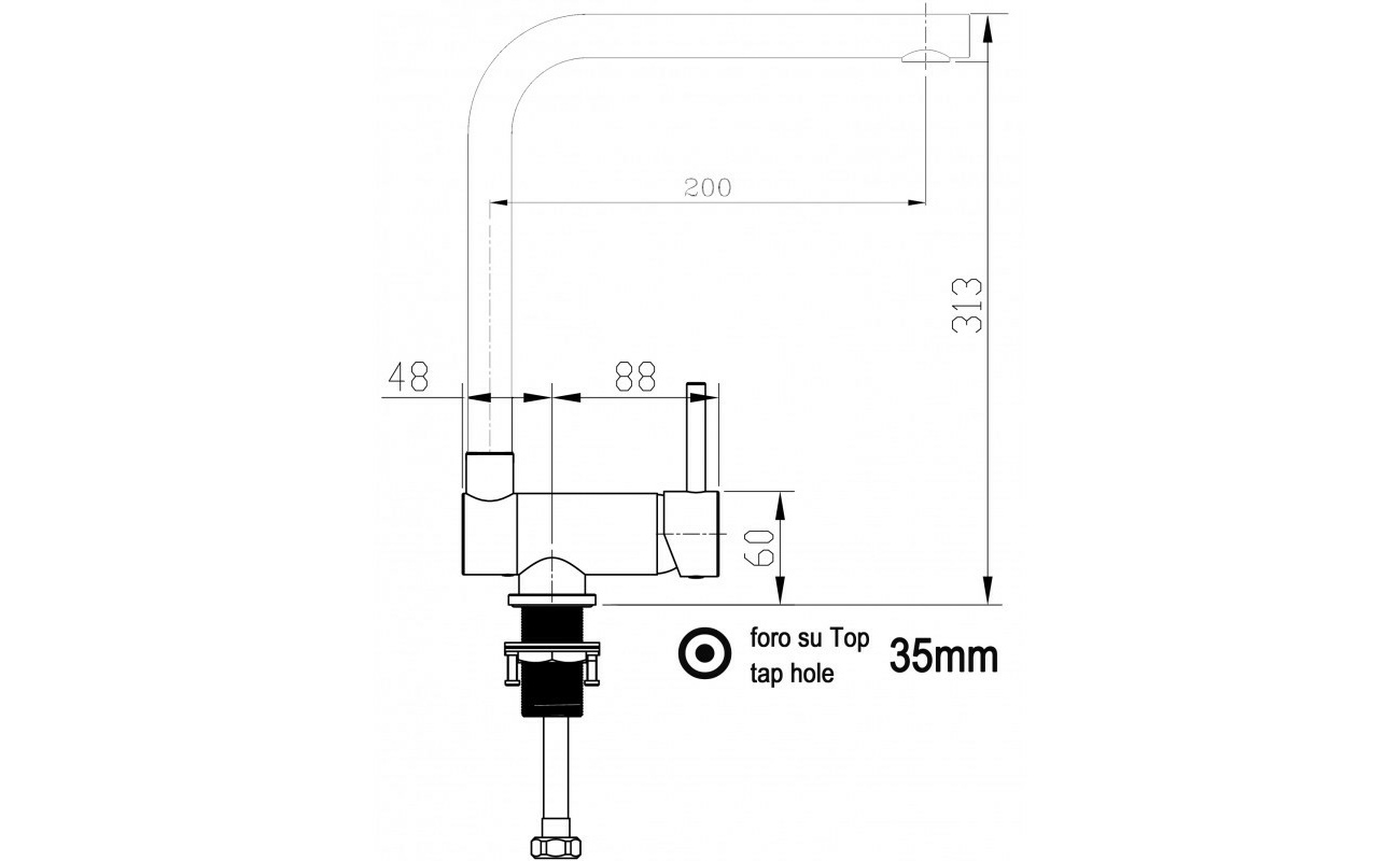 NIEDERDRUCK Unterfenster Küchenarmatur mit abschwenkbarer Quartz Schwarz Auslauf - Gesamthöhe abgeschwenkt 6cm