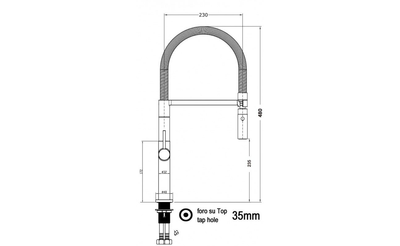 Low-Version 48 cm - Minimalist Design Küchenarmatur mit weiß 360° schwenkbarer Auslauf und abnehmbarer 2 strahl Handbrause