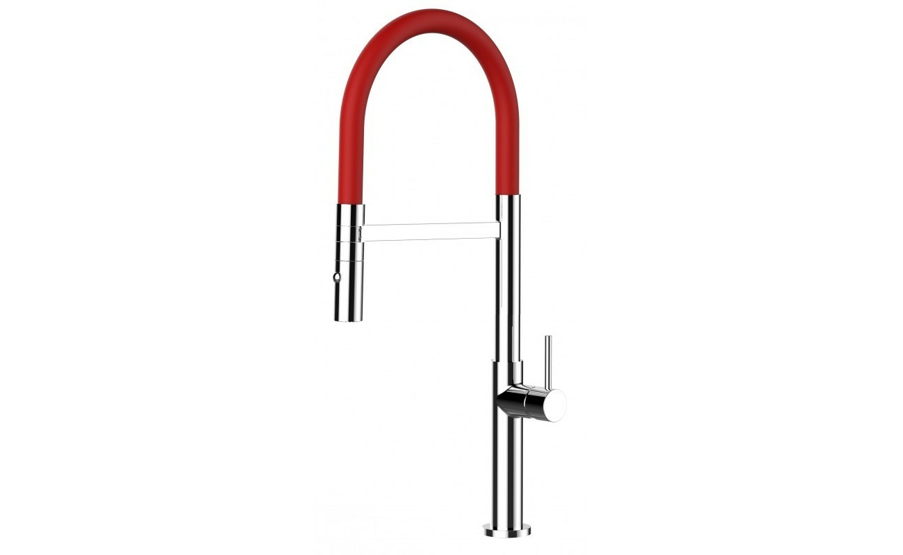 Low-Version 48 cm - Minimalist Design Küchenarmatur mit rot 360° schwenkbarer Auslauf und abnehmbarer 2 strahl Handbrause