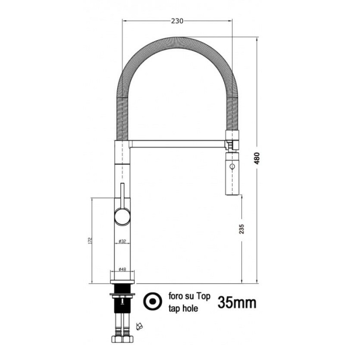 Low-Version 48 cm - Minimalist Design Küchenarmatur mit gelb 360° schwenkbarer Auslauf und abnehmbarer 2 strahl Handbrause