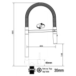 Schwarz matt Unterfenster Küchenarmatur schwarz schwenkbarer Auslauf, 2 strahl Handbrause - Gesamthöhe abgeschwenkt 4,5 cm