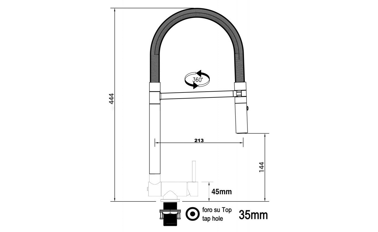 Unterfenster Küchenarmatur mit weiß abschwenkbarer Auslauf und abnehmbarer 2 strahl Handbrause - Gesamthöhe abgeschwenkt 4,5 cm