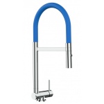 Unterfenster Küchenarmatur mit blau abschwenkbarer Auslauf und abnehmbarer 2 strahl Handbrause - Gesamthöhe abgeschwenkt 4,5 cm