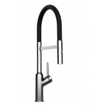 Design Küchenarmatur Chrom Wasserhahn mit 360° schwenkbarer Auslauf und 2 strahl Handbrause - Brauseschlauch in Schwarz