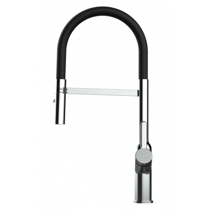 Design Küchenarmatur Chrom Wasserhahn mit 360° schwenkbarer Auslauf und 2 strahl Handbrause - Brauseschlauch in Schwarz