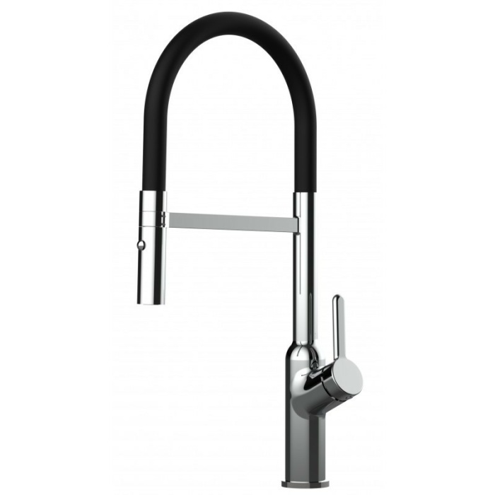 Design Küchenarmatur Chrom Wasserhahn mit 360° schwenkbarer Auslauf und 2 strahl Handbrause - Brauseschlauch in Schwarz
