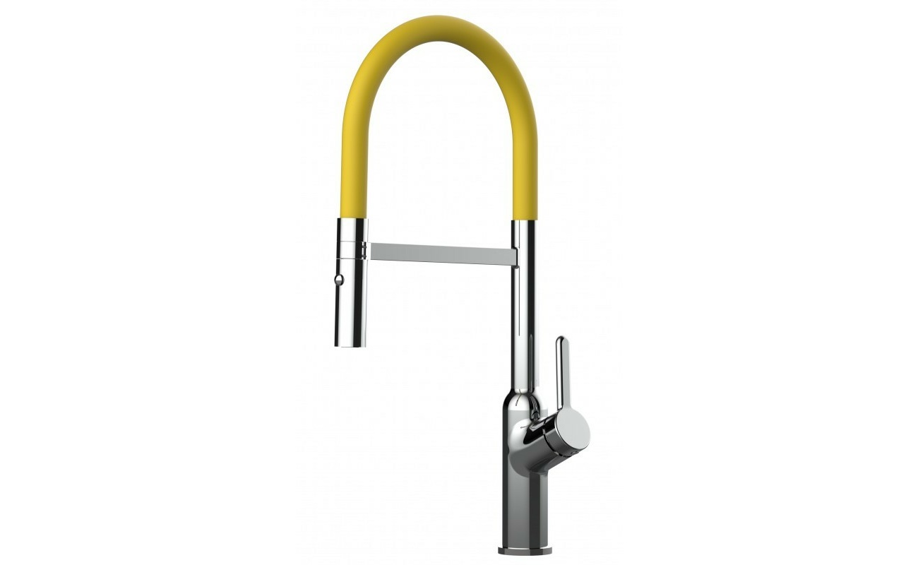 Design Küchenarmatur chrom Wasserhahn mit 360° schwenkbarer Auslauf und 2 strahl Handbrause - Brauseschlauch in gelb