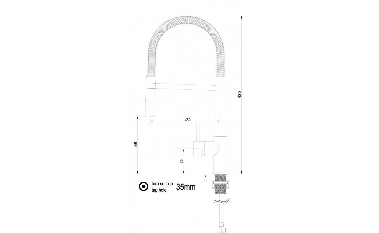 Low-Version 43 cm - Küchenarmatur chrom Wasserhahn mit schwenkbarer Auslauf und abnehmbarer 2 strahl Handbrause