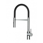 Low-Version 43 cm - Küchenarmatur chrom Wasserhahn mit schwarz schwenkbarer Auslauf und abnehmbarer 2 strahl Handbrause