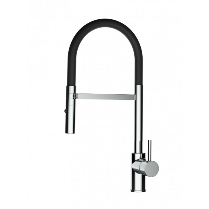Low-Version 43 cm - Küchenarmatur chrom Wasserhahn mit schwarz schwenkbarer Auslauf und abnehmbarer 2 strahl Handbrause