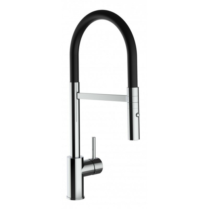 Low-Version 43 cm - Küchenarmatur chrom Wasserhahn mit schwarz schwenkbarer Auslauf und abnehmbarer 2 strahl Handbrause