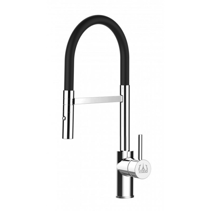 Low-Version 43 cm - Küchenarmatur chrom Wasserhahn mit schwarz schwenkbarer Auslauf und abnehmbarer 2 strahl Handbrause