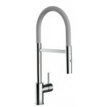 Low-Version 43 cm - Küchenarmatur chrom Wasserhahn mit grau schwenkbarer Auslauf und abnehmbarer 2 strahl Handbrause