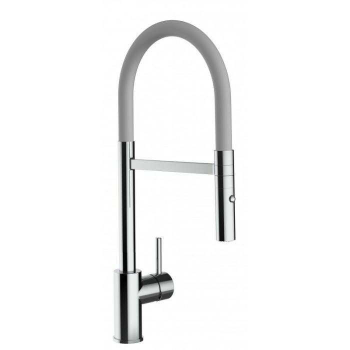 Low-Version 43 cm - Küchenarmatur chrom Wasserhahn mit grau schwenkbarer Auslauf und abnehmbarer 2 strahl Handbrause