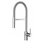 Low-Version 43 cm - Küchenarmatur chrom Wasserhahn mit grau schwenkbarer Auslauf und abnehmbarer 2 strahl Handbrause