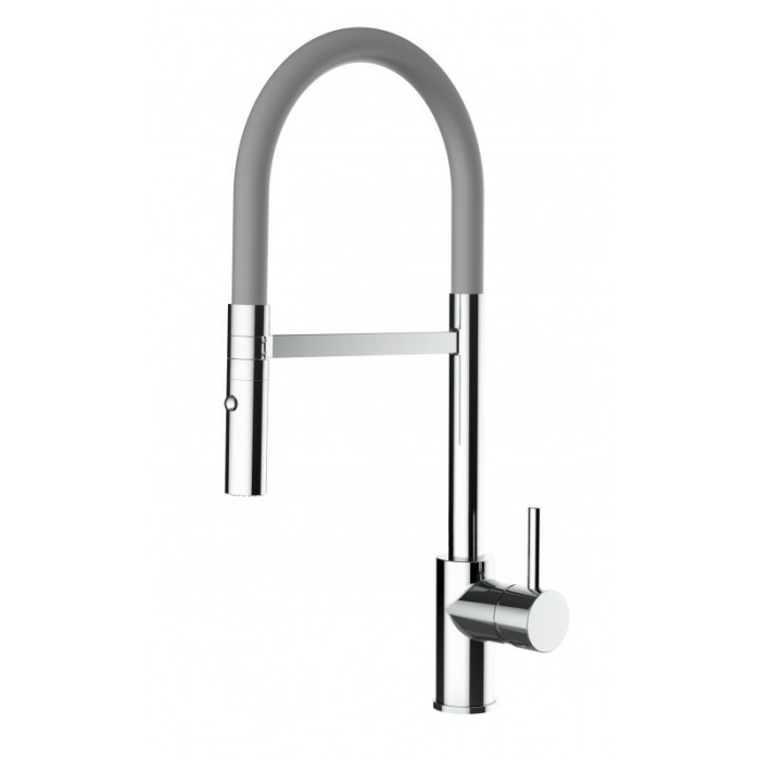 Low-Version 43 cm - Küchenarmatur chrom Wasserhahn mit grau schwenkbarer Auslauf und abnehmbarer 2 strahl Handbrause