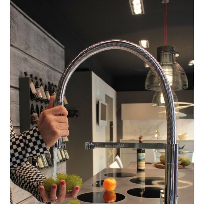 Low-Version 43,7 cm - Quadratischer Design Küchenarmatur chrom Wasserhahn mit 360° schwenkbarer Auslauf und 2 strahl Handbrause
