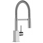 Low-Version 43,7 cm - Quadratischer Design Küchenarmatur chrom Wasserhahn mit 360° schwenkbarer Auslauf und 2 strahl Handbrause