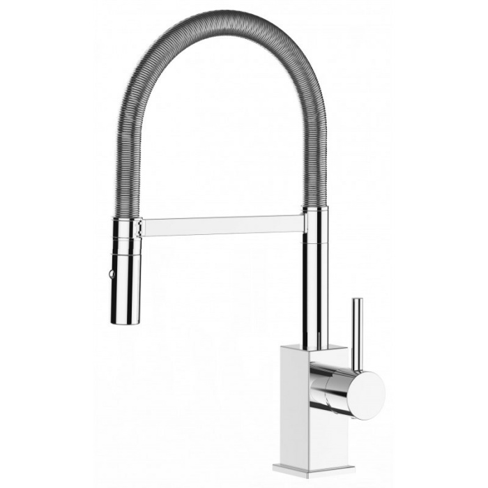 Low-Version 43,7 cm - Quadratischer Design Küchenarmatur chrom Wasserhahn mit 360° schwenkbarer Auslauf und 2 strahl Handbrause