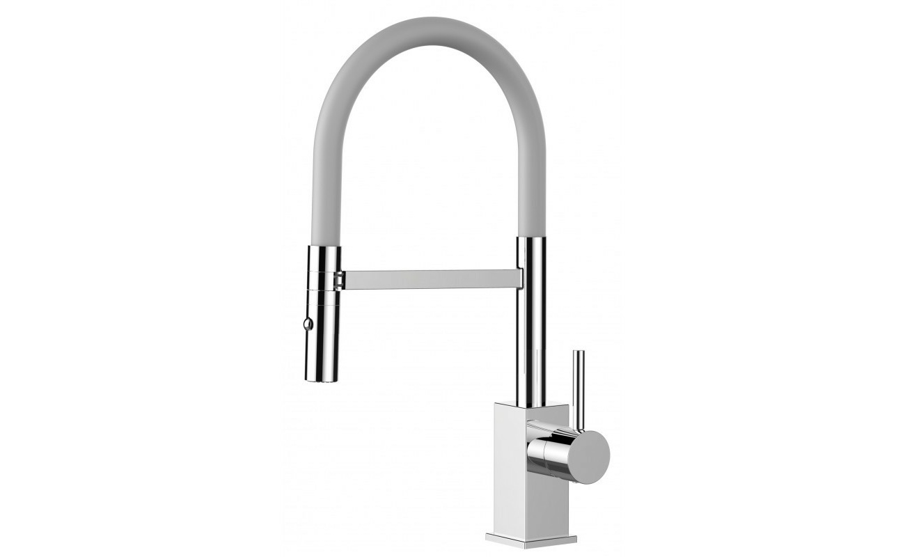 Low-Version 43,7 cm - Quadratischer Design Küchenarmatur Wasserhahn mit weiß 360° schwenkbarer Auslauf und 2 strahl Handbrause