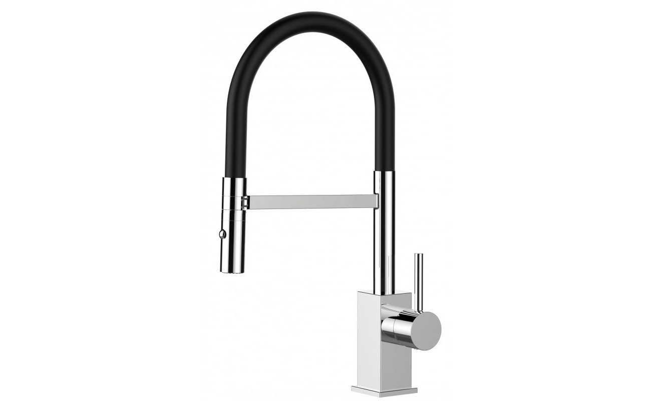 Low-Version 43,7 cm - Quadratischer Design Küchenarmatur Wasserhah, schwarz 360° schwenkbarer Auslauf und 2 strahl Handbrause