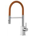 Low-Version 43,7 cm - Quadratischer Design Küchenarmatur Wasserhahn mit orange 360° schwenkbarer Auslauf und 2 strahl Handbrause