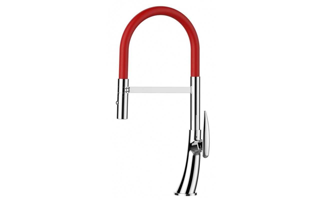nur 48cm hoch! - Organic Design Küchenmischer mit rot 360° schwenkbarer Auslauf und abnehmbarer 2 strahl Handbrause