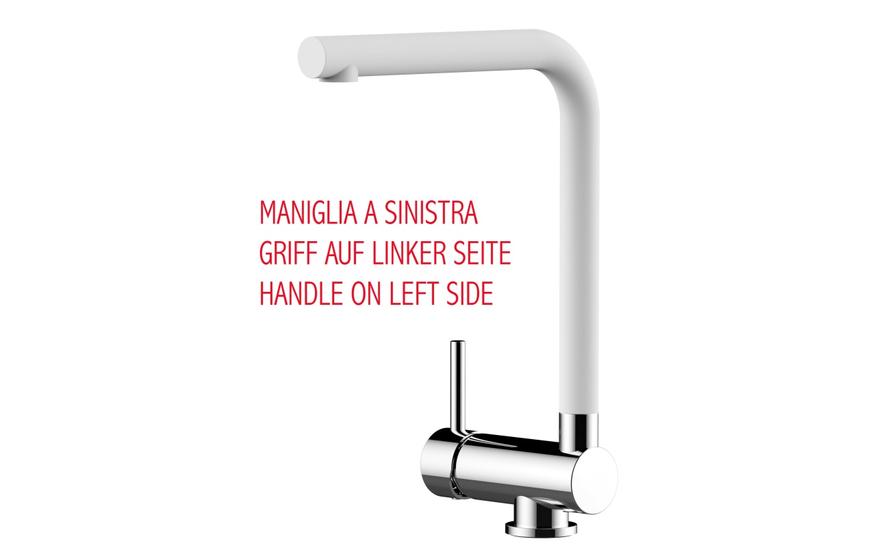 Unterfenster Küchenarmatur mit 360° schwenkbarer Quartz Weiß Auslauf - Gesamthöhe abgeschwenkt 6cm - Griff auf linker Seite