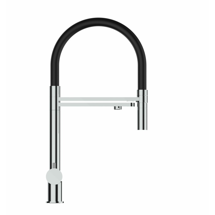 3-Wege-Wasserhahn Edelstahl Massiv Küchenarmatur, schwenkbarer Auslauf und abnehmbarer 2-strahl-Handbrause - Hochglanz / Schwarz