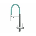 3-Wege-Wasserhahn Edelstahl Massiv Küchenarmatur, schwenkbarer Auslauf und abnehmbarer 2-strahl-Handbrause - Gebürstet / Türkis