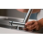 Unterfenster Küchenarmatur mit abschwenkbarer Quartz Grau Auslauf - Gesamthöhe abgeschwenkt 4,5 cm - Auslauf drehbar 360°