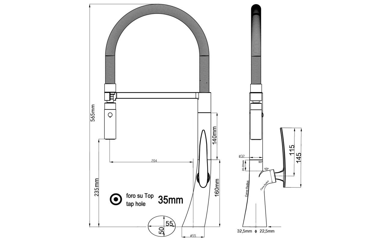 Organic Design Küchenmischer mit weiß 360° schwenkbarer Auslauf und abnehmbarer 2 strahl Handbrause