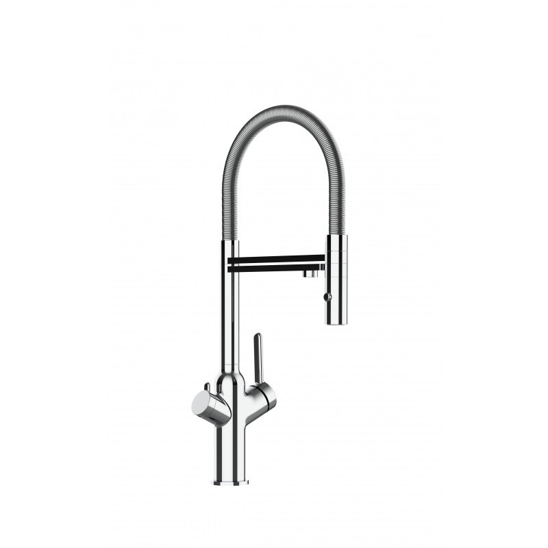 4 Way Kitchen Filter Tap, BOD, with 360° swivel spout and 2-jets removable  Spray, Chrome / Black - Viziotechnik