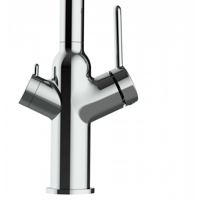 4-Wege-Wasserhahn Chrom Küchenarmatur für Trinkwasseranlagen, schwarz schwenkbarer Auslauf und abnehmbarer 2-strahl-Handbrause