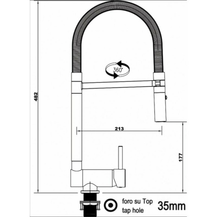 Chrom und schwarz matt Küchenmischer mit schwenkbarem Auslauf und abnehmbarer 2 strahl Handbrause - Gesamthöhe nur 6 cm