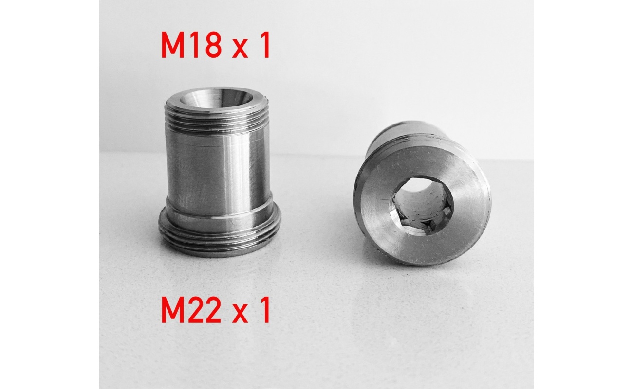 Adapter für Wasserwirbler M18x1auf M22x1 Gewinde in Edelstahl V4 Aisi 316