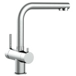 Kurze Variante 3-Wege-Wasserhahn Edelstahl Massiv Küchenarmatur mit 360° schwenkbarer Auslauf - Edelstahl gebürstet