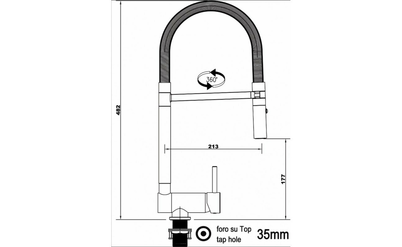 Komplett Matt Schwarzer Unterfenster Küchenmischer schwenkb. Auslauf, abnehmbarer 2 strahl Handbrause - Gesamthöhe nur 6 cm