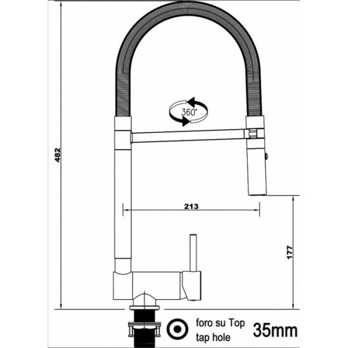 Komplett Matt Schwarzer Unterfenster Küchenmischer schwenkb. Auslauf, abnehmbarer 2 strahl Handbrause - Gesamthöhe nur 6 cm