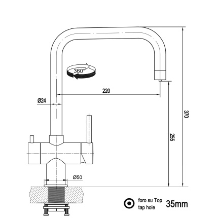 3-Wege-Wasserhahn Edelstahl Massiv Küchenarmatur mit 360° schwenkbarer Auslauf - Edelstahl gebürstet