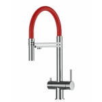 KÜRZERE VARIANTE 45CM - 3-Wege-Wasserhahn Edelstahl Massiv Küchenarmatur, schwenkbarer Auslauf 2-strahl-Handbrause - Hochglanz
