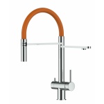 KÜRZERE VARIANTE 45CM - 3-Wege-Wasserhahn Edelstahl Massiv Küchenarmatur, schwenkbarer Auslauf 2-strahl-Handbrause - Hochglanz