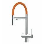 KÜRZERE VARIANTE 45CM - 3-Wege-Wasserhahn Edelstahl Massiv Küchenarmatur, schwenkbarer Auslauf 2-strahl-Handbrause - Gebürstet